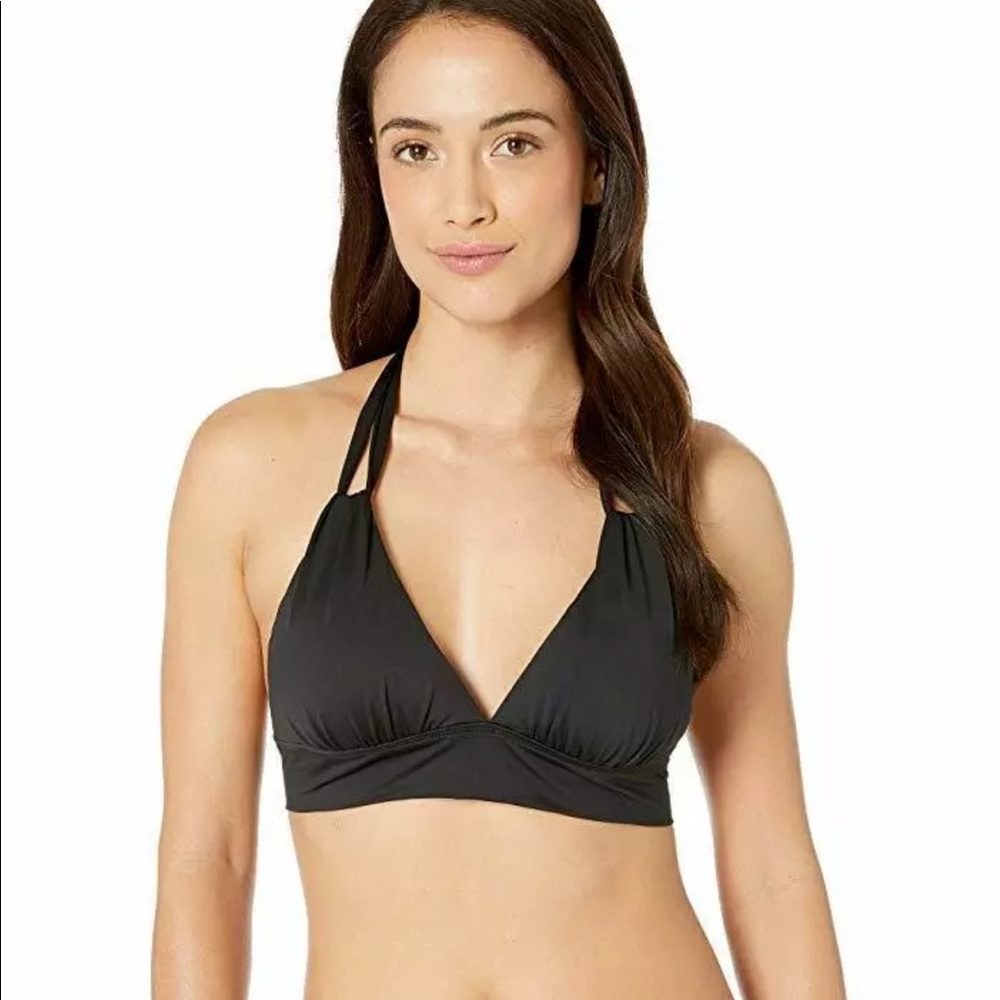 Tommy Bahama Pearl Loop Strap Banded Black Halter Swim Top Size Large
